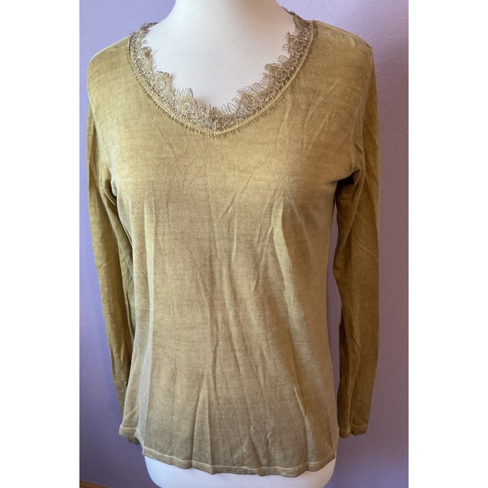 Alya‎ Mustard Long Sleeve Lace Accent Top Blouse Size Medium